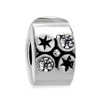 European Beads - cylindrical shaped and flower silver plated crystal european beads Image.