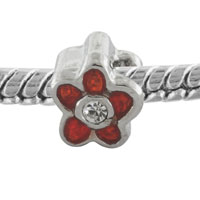 European Beads - red flower rhinestone silver plated crystal european beads Image.