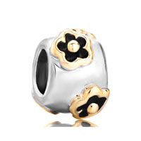 European Beads - cylindrical shaped golden flower two tone plated european beads Image.