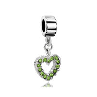 European Beads - august peridot color birthstone heart dangle european beads Image.