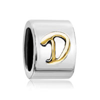 European Beads - cylindrical shaped letter d two tone plated beads charms bracelets Image.