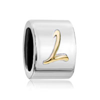 European Beads - cylindrical shaped golden letter l two tone plated beads charms bracelets Image.