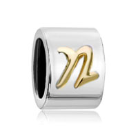 European Beads - round letter n two tone plated european beads Image.