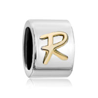 European Beads - round letter r two tone plated beads charms bracelets Image.
