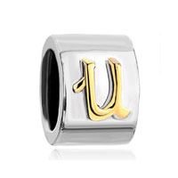 European Beads - cylindrical shaped golden letter u two tone plated european beads Image.