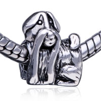 European Beads - antique finished wool dog silver plated european beads Image.