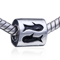 European Beads - cube shape embedded fish silver plated european beads Image.