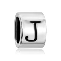 European Beads - cylindrical shaped letter j silver plated beads charms bracelets Image.