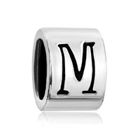 European Beads - cylindrical shaped letter m silver plated beads charms bracelets Image.
