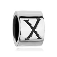 European Beads - cylindrical shaped letter x silver plated european beads Image.