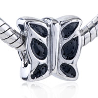 European Beads - black enamel butterfly silver plated european beads Image.