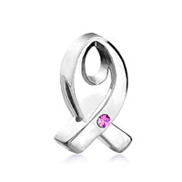 European Beads - pink crystal ribbon breast cancer awareness silver plated beads charms bracelets Image.