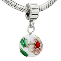 European Beads - white flower cloisonne dangle european beads Image.