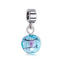 European Beads - pale blue ball with pink rose all brands dangle european beads charms bracelets Image.