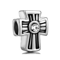 European Beads - rhinestone cross silver plated beads charms bracelets Image.