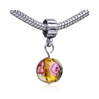 European Beads - flower yellow murano glass dangle european beads Image.