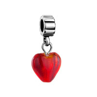 European Beads - murano glass red heart dangle european beads Image.