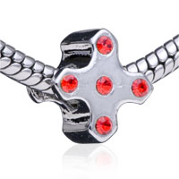 European Beads - red plus sign silver plated crystal european beads Image.