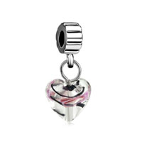 European Beads - foil pink rose heart dangle european beads Image.