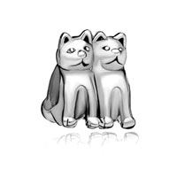 European Beads - twin cats animal love al brand silver plated beads charms bracelets Image.