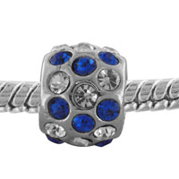 European Beads - clear and blue rhinestone round silver plated crystal european beads Image.