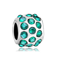 European Beads - emerald green crystal diamond accent all brand silver plated beads charms bracelets Image.