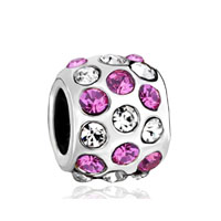 European Beads - pink rhinestone &amp;  fit all brands silver plated beads charms bracelets Image.