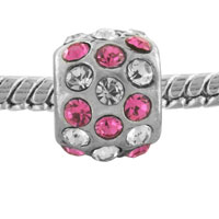  - round clear and pink rhinestone silver plated crystal european beads Image.
