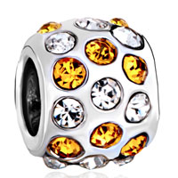 European Beads - orange and clear rhinestone round silver plated crystal european beads Image.