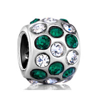 Beads - green and clear round rhinestone silver plated crystal european beads Image.