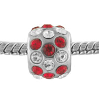 European Beads - red and clear round rhinestone studded silver plated crystal european beads Image.
