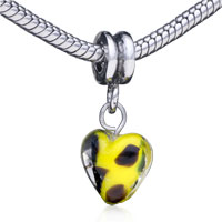 European Beads - heart shaped yellow and brown color dangle european beads Image.
