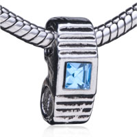 Beads - watch shape with march aquamarine color birthstone silver plated crystal european beads Image.