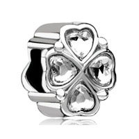 European Beads - four petal flower silver plated crystal european beads Image.