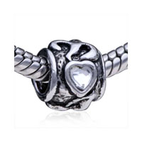 European Beads - cylindrical shaped hot heart silver plated crystal european beads Image.