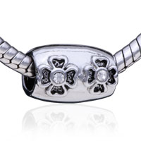 Baguette Shaped Two Flowers Silver Plated European Beads