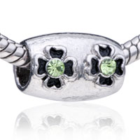European Beads - baguette shaped green flowers silver plated crystal european beads Image.