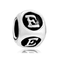 European Beads - dice shaped letter e silver plated beads charms bracelets Image.