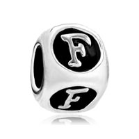 European Beads - dice shaped letter f silver plated beads charms bracelets Image.