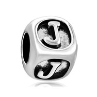 European Beads - dice shaped letter j silver plated beads charms bracelets Image.