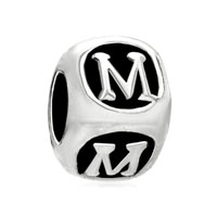 European Beads - sparkling letter m cube silver plated european beads Image.