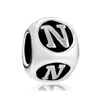 European Beads - dice shaped letter n alphabet fit all brands silver plated beads charms bracelets Image.