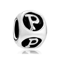 European Beads - dice shaped letter p silver plated european beads Image.
