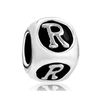 European Beads - dice shaped letter r silver plated european beads Image.