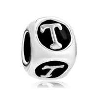 European Beads - dice shaped letter t silver plated european beads Image.