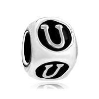 European Beads - dice shaped letter u silver plated beads charms bracelets Image.