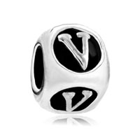 European Beads - dice shaped letter v silver plated european beads Image.