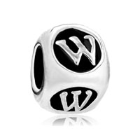 European Beads - dice shaped letter w silver plated european beads Image.