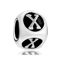 European Beads - dice shaped letter x silver plated european beads Image.