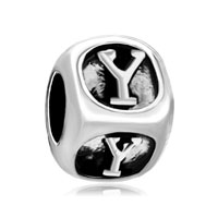 European Beads - dice shaped letter y silver plated beads charms bracelets Image.